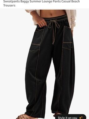 Black Wide-Leg Lounge Pants with Contrast Stitching
